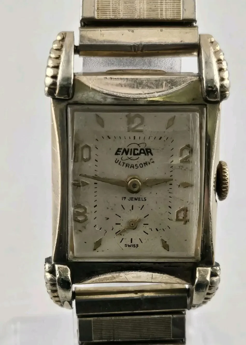 Vintage ENICAR ULTRASONIC 10k RGP 17 Jewels Manual Wind Watch Unisex Runs Great